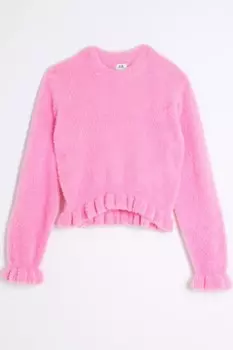 Укороченный джемпер с оборкой для девочек River Island, розовый