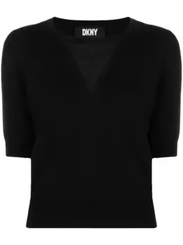 Укороченный джемпер с V-образным вырезом DKNY, черный