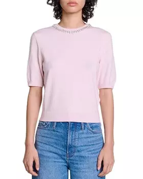 Укороченный джемпер тонкой вязки Maje Mylene, розовый