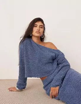 Укороченный джемпер тонкой вязки с открытыми плечами ASOS EDITION сланцево-синего цвета