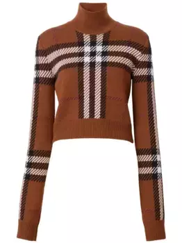 Укороченный джемпер в клетку BURBERRY, коричневый