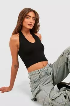 Укороченный джерси с овальным вырезом и воротником-халтер boohoo, черный