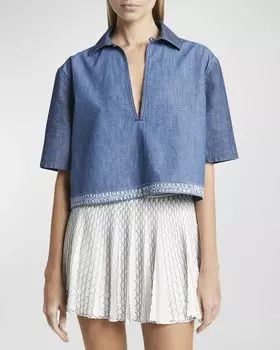 Укороченный джинсовый топ Anagram из коллаборации с Paula Ibiza Anagram Loewe, цвет Indigo Blu