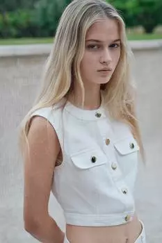 Укороченный джинсовый топ H&M, бежевый