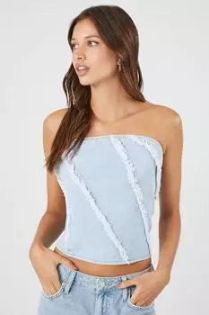 Укороченный джинсовый топ с потертостями Forever 21, деним
