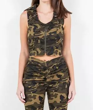 Укороченный джинсовый жилет на молнии в цвете Olive Camo American Bazi