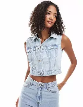 Укороченный джинсовый жилет New Look темно-синего цвета