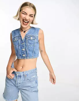 Укороченный джинсовый жилет Tommy Jeans средней стирки