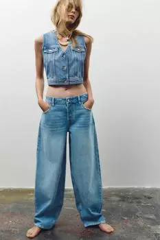 Укороченный джинсовый жилет z1975 ZARA, средне-синий