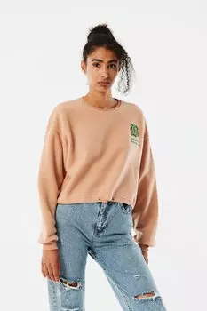 Укороченный флисовый свитшот с эластичной резинкой на талии Fullamoda, норка