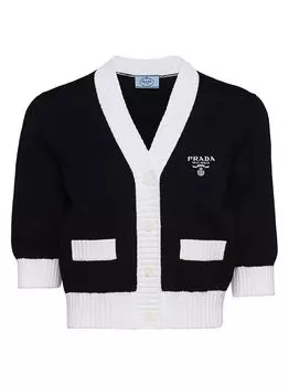 Укороченный хлопковый кардиган Prada, черный