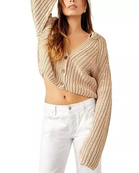 Укороченный хлопковый кардиган Sweet Nothing Free People, цвет Tan/Beige
