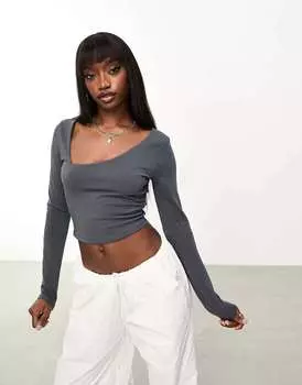 Укороченный хлопковый топ с асимметричным вырезом и длинными рукавами ASOS