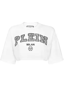 Укороченный хлопковый топ с логотипом Philipp Plein, белый