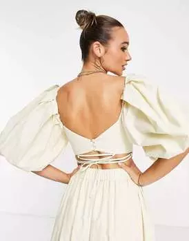 Укороченный хлопковый топ с объемными рукавами ASOS