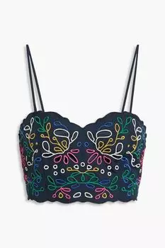 Укороченный хлопковый топ с вышивкой англезской вышивки CHLO, нави