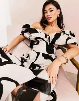 Укороченный хлопковый топ с завитками и принтом ASOS LUXE Coord