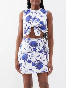 Укороченный хлопковый топ sierra с завязкой на талии и цветочным принтом Emilia Wickstead, белый
