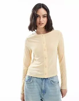 Укороченный кардиган ASOS DESIGN на пуговицах с сухой ручкой в рубчик, цвет пахты