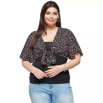 Укороченный кардиган-болеро с мелким цветочным принтом больших размеров FASHNZFAB, черный