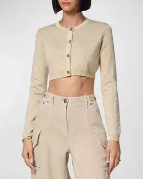 Укороченный кардиган фактурной вязки Barocco Versace, цвет Light Sand