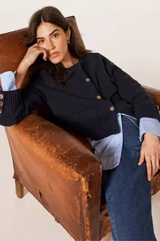 Укороченный кардиган из хлопка темно синего цвета Mint Velvet, синий