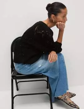 Укороченный кардиган из хлопковой смеси с открытым швом Marks & Spencer, черный