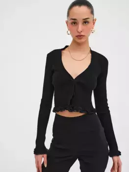 Укороченный кардиган из мягкой рубчатой ткани For Love & Lemons, черный