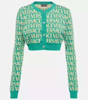 Укороченный кардиган из смесового хлопка Versace Allover VERSACE, синий