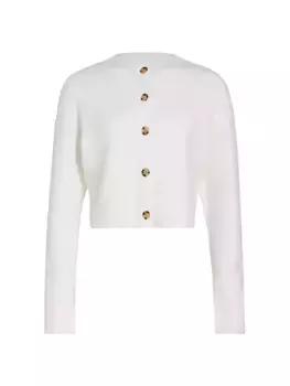 Укороченный кардиган из смесовой шерсти Vince, цвет off white