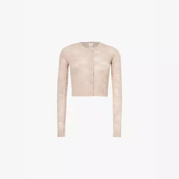 Укороченный кардиган Kikos из льняной смеси в рубчик Acne Studios, розовый