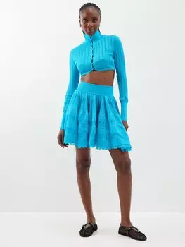 Укороченный кардиган кринолиновой вязки в рубчик archetypes ALAA, синий