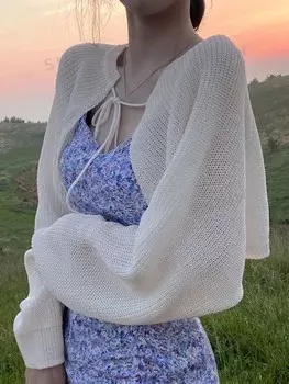 Укороченный кардиган, однотонный, рукава «летучая мышь», бант спереди Dazy, белый