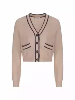 Укороченный кардиган с цепью мониль Brunello Cucinelli, бежевый