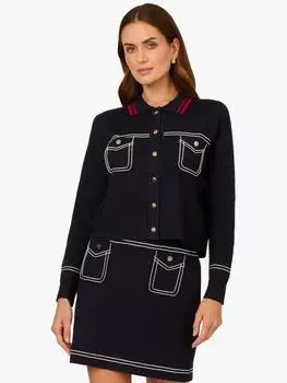 Укороченный кардиган с контрастным кончиком Adrianna Papell, цвет Navy/Red