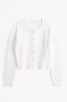 Укороченный кардиган с косами вязки Abercrombie & Fitch, белый
