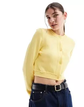 Укороченный кардиган с круглым вырезом и карманом ASOS DESIGN из смесового хлопка лимонного цвета