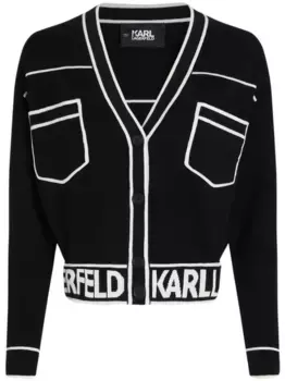 Укороченный кардиган с логотипом KARL LAGERFELD, черный