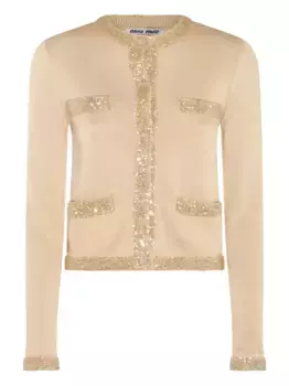 Укороченный кардиган с пайетками MIU MIU, нейтральный