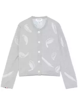 Укороченный кардиган с перьями THOM BROWNE, серый