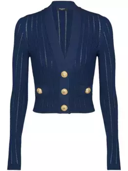 Укороченный кардиган с V-образным вырезом BALMAIN, синий