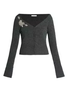 Укороченный кардиган с V-образным вырезом ERDEM, серый