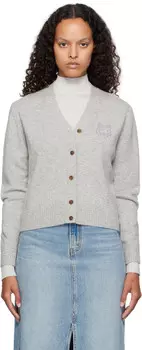 Укороченный кардиган с вышитой серой лисьей головой Maison Kitsune