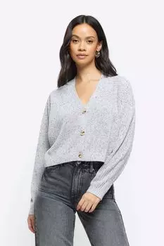 Укороченный кардиган с застежкой на пуговицы спереди River Island, серый