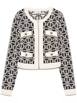 Укороченный кардиган с жаккардовым логотипом Elisabetta Franchi, черный
