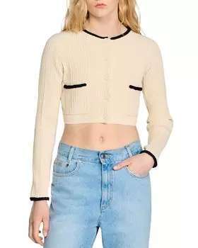 Укороченный кардиган Sandro Bobo Pointelle, слоновая кость/кремовый