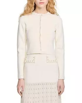 Укороченный кардиган Sandro, слоновая кость/кремовый