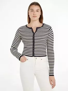 Укороченный кардиган в полоску в рубчик Tommy Hilfiger, древний белый/черный