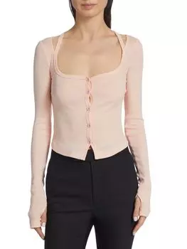Укороченный кардиган в рубчик Helmut Lang, цвет Lucid Pink
