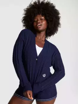 Укороченный кардиган вязанной косой тканью Collegiate Pink, цвет Midnight Navy